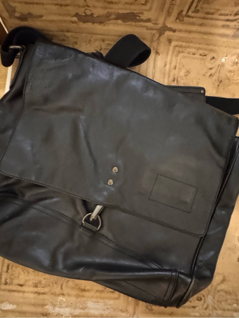 Banana Republic Black Leather Messenger Bag - Smooth Flap Crossbody